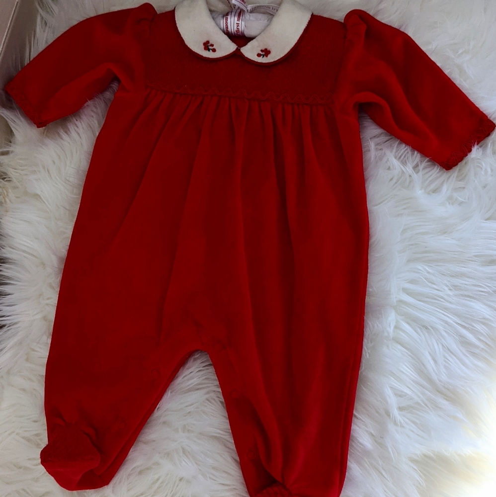 Vintage Toddler Jump Suit In Red. 3 Months, Christmas, valentine, party outfit